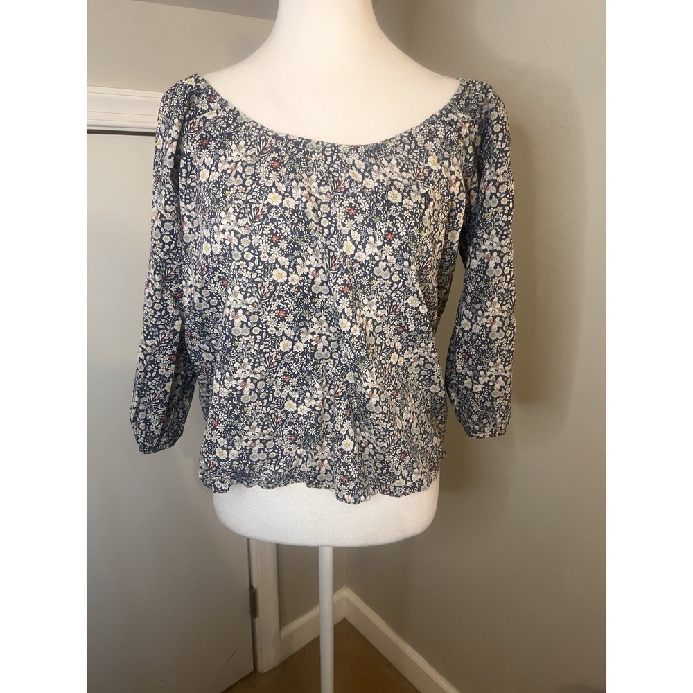 J.CREW Liberty Peasant Top Blouse Shirt Womens XXS Floral Blue June's Meadow